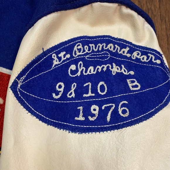 Vtg DeLong St Bernard Parish 1976 Letterman Varsity Jacket Leather Wool Mens Sm - Picture 3 of 12